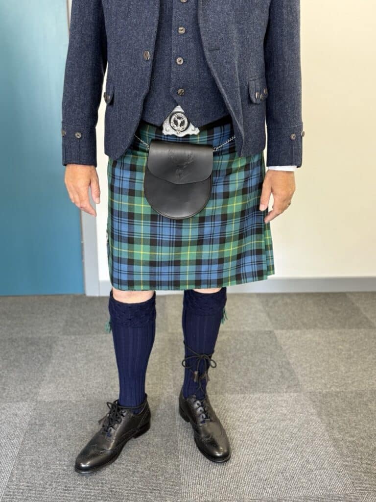 Tailored kilt and bespoke handcrafted leather sporran